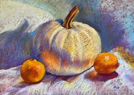 Pale Pumpkin with Tangerines by artist Enid Wood